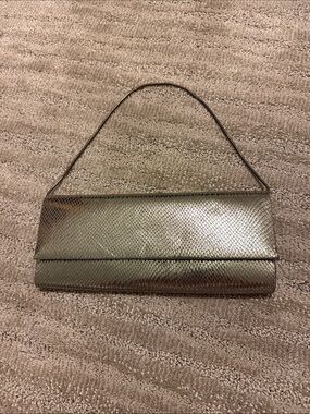 next Metallic Snake-Texture Clutch - Gold